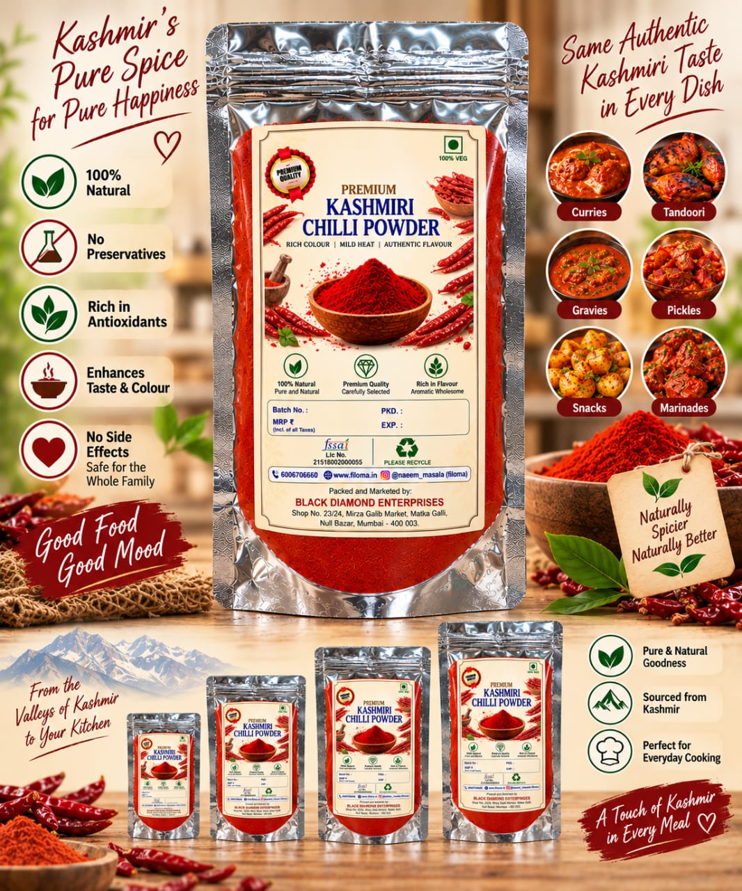 Filoma Premium Kashmiri Chilli Powder – Rich Colour & Authentic Flavour