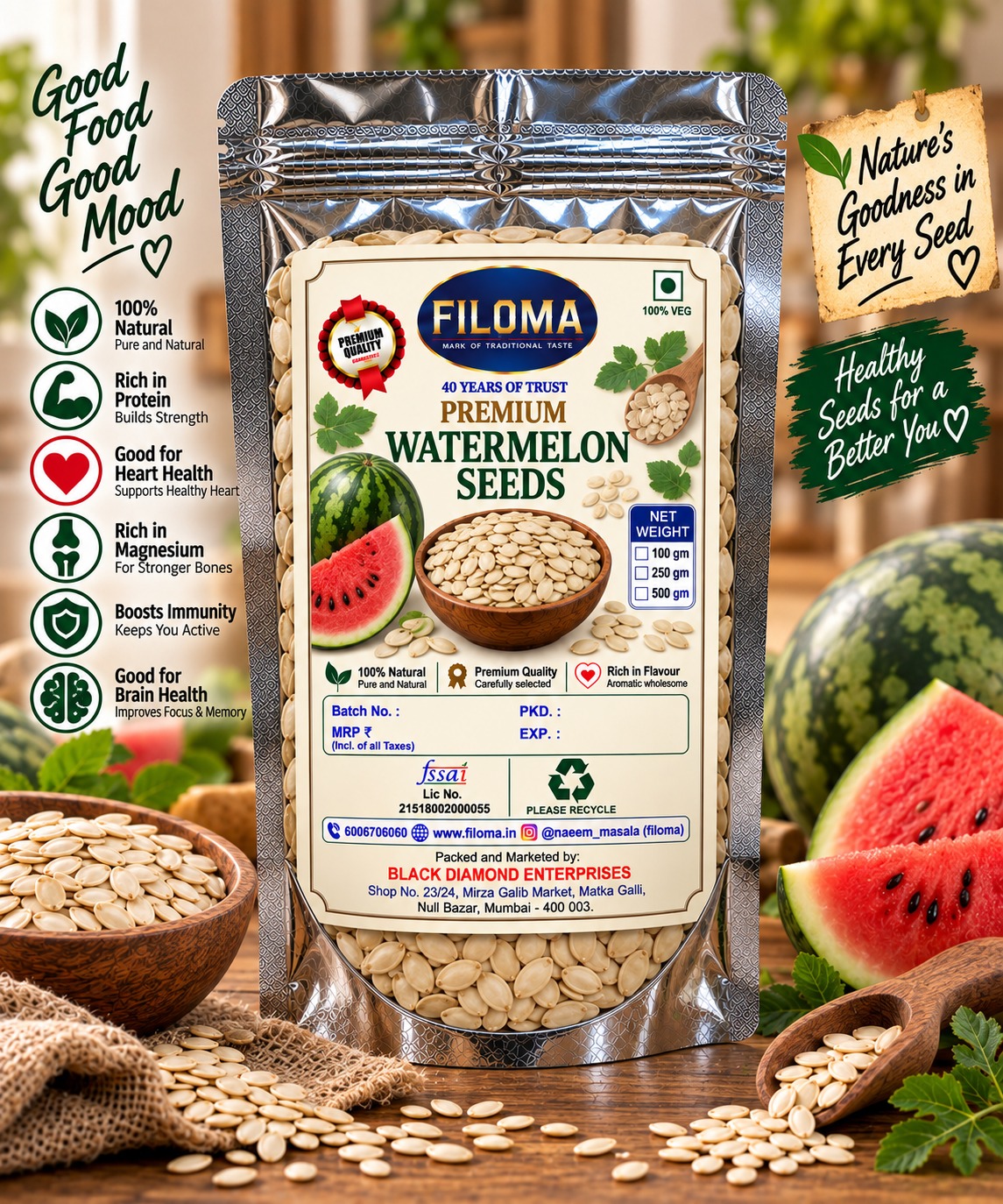 Filoma Premium Watermelon Seeds (Tarbooz Ke Beej) – 100% Natural Superfood