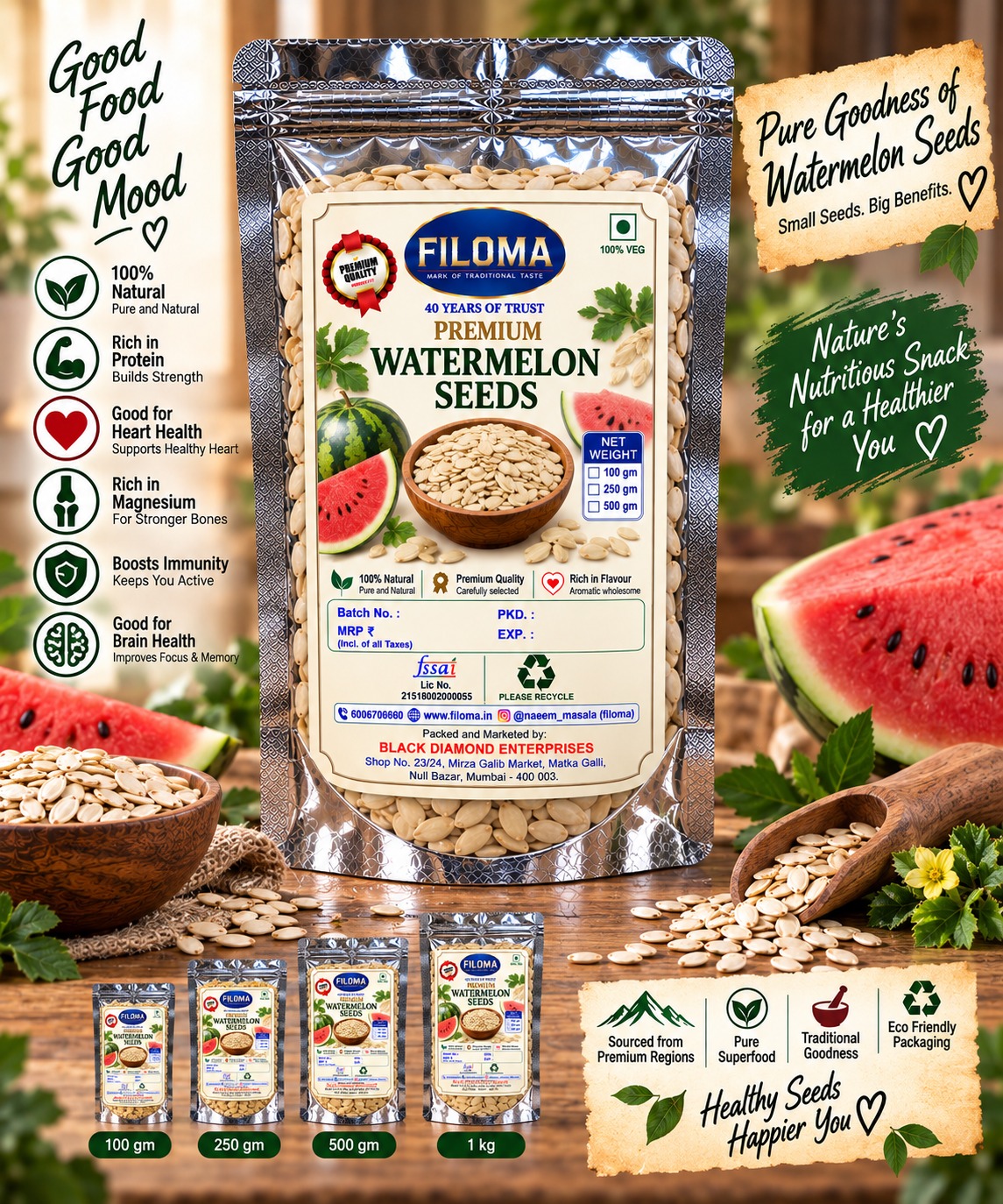 Filoma Premium Watermelon Seeds (Tarbooz Ke Beej) – 100% Natural Superfood