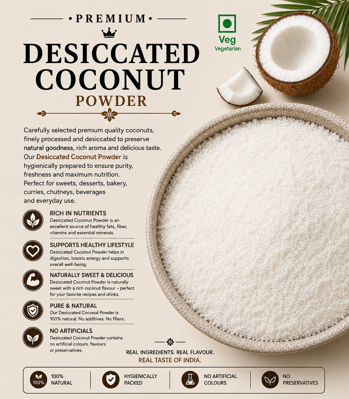 NAEEM masala premium desiccated coconut powder 100%pure and natural rich in dietary fiber.