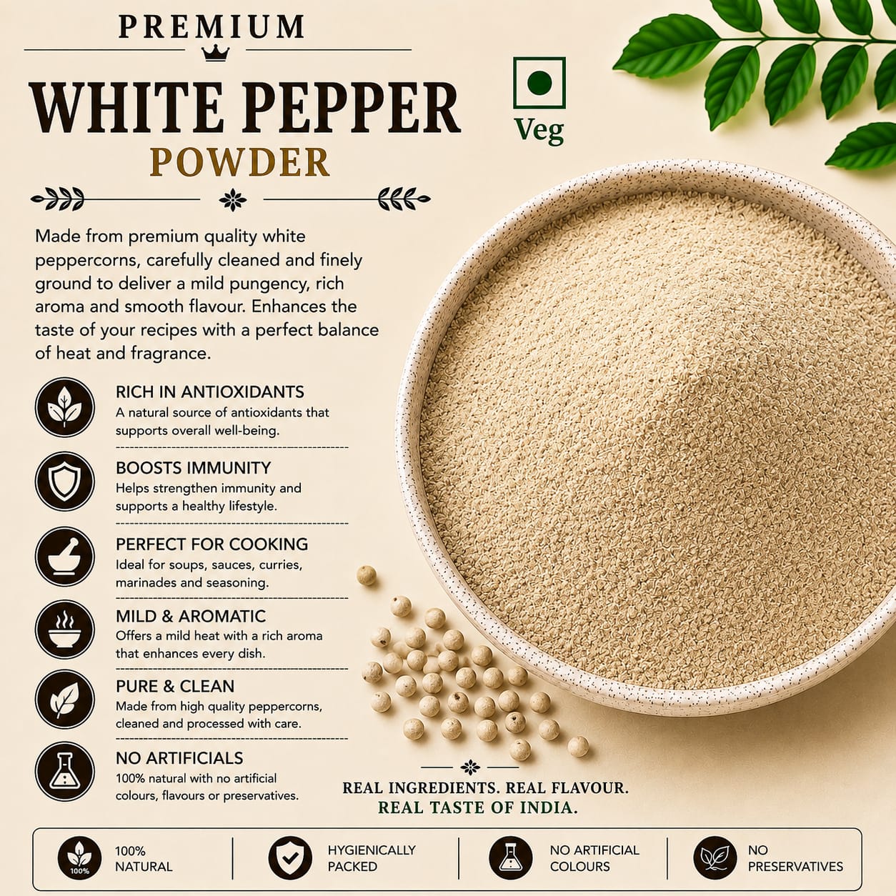 Naeem masala premium white pepper powder (safed mirchi powder)100%natural ehnaces aroma and taste.
