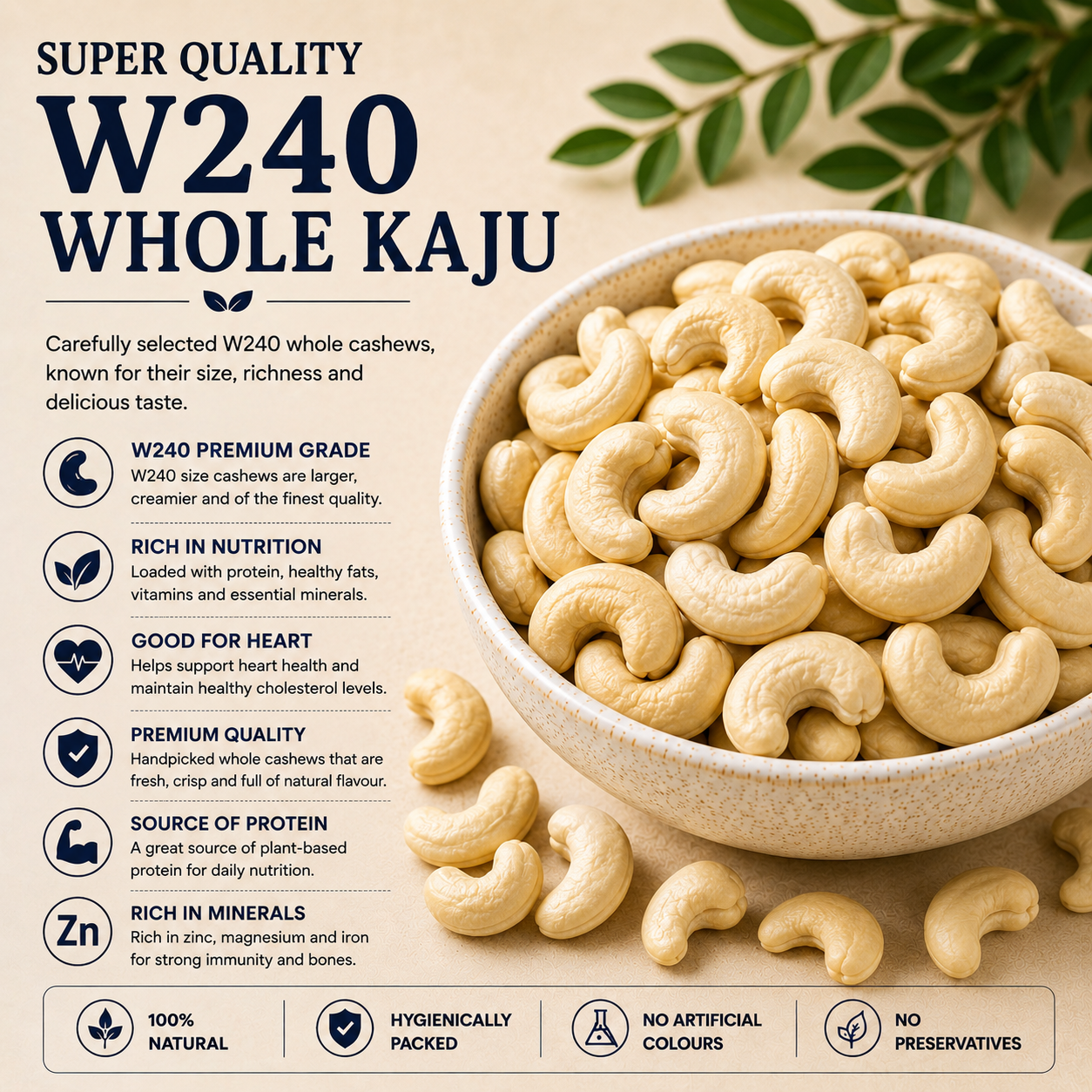 Naeem Masala Premium Whole Kaju (Cashew Nuts) | Super Quality | Fresh & Crunchy | 100% Pure