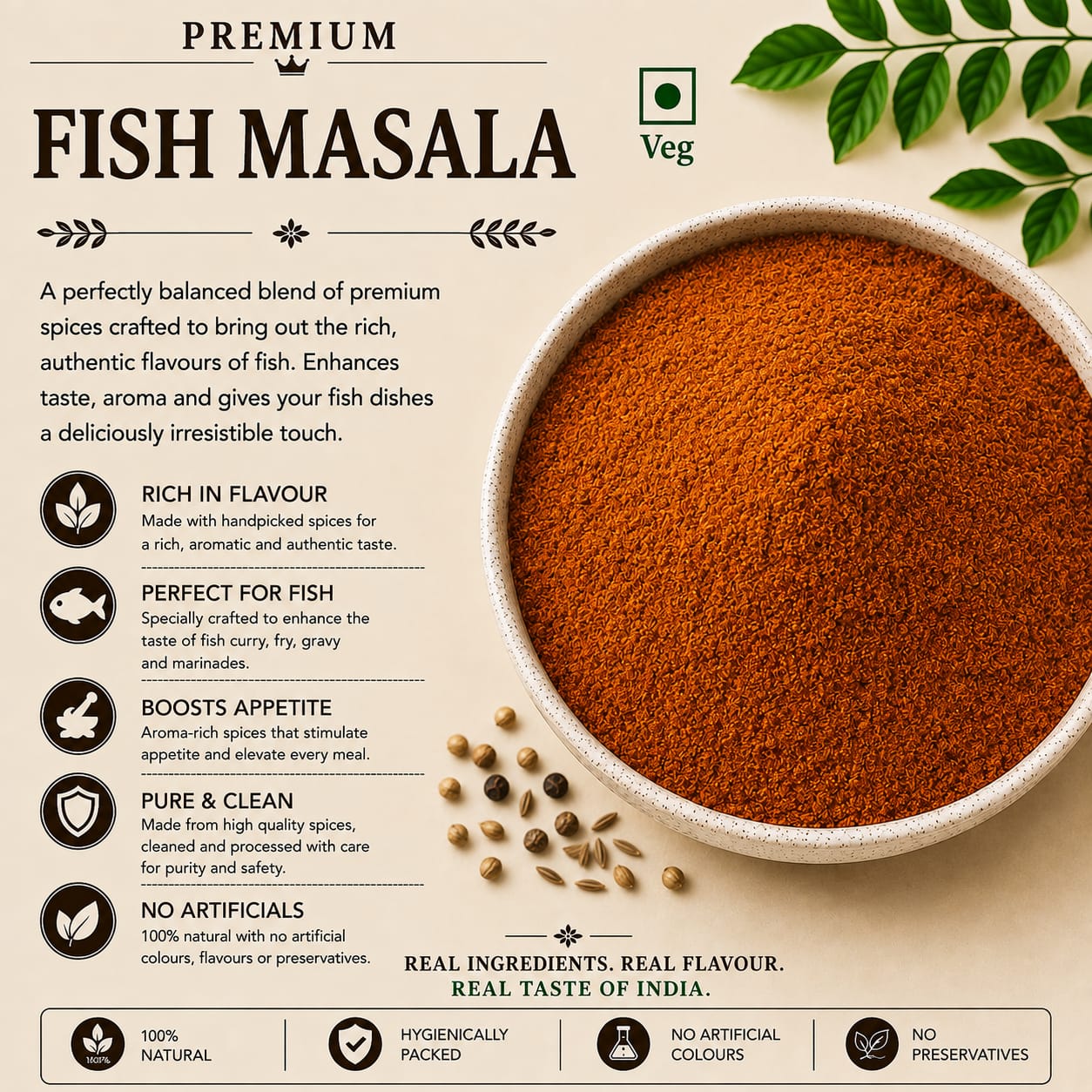 Naeem masala special fish masala 100%natural ingredients premium blend of selected spices.