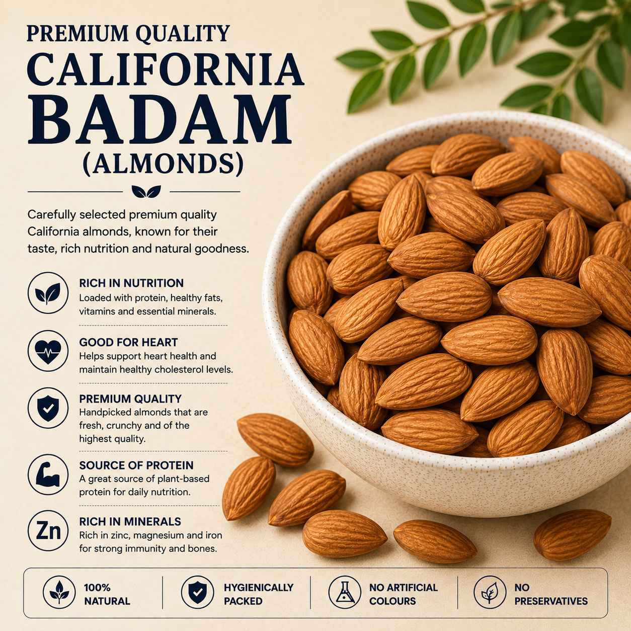 Premium California Almonds (Badam) – 50g Pack