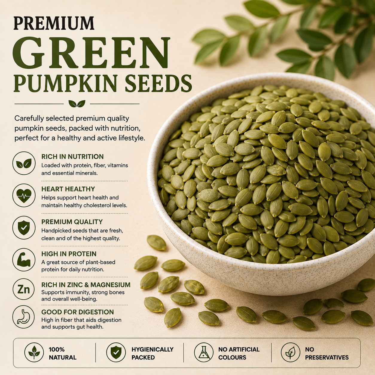 Premium Green Pumpkin Seeds (100% Natural) | Superfood | Fresh & Healthy
