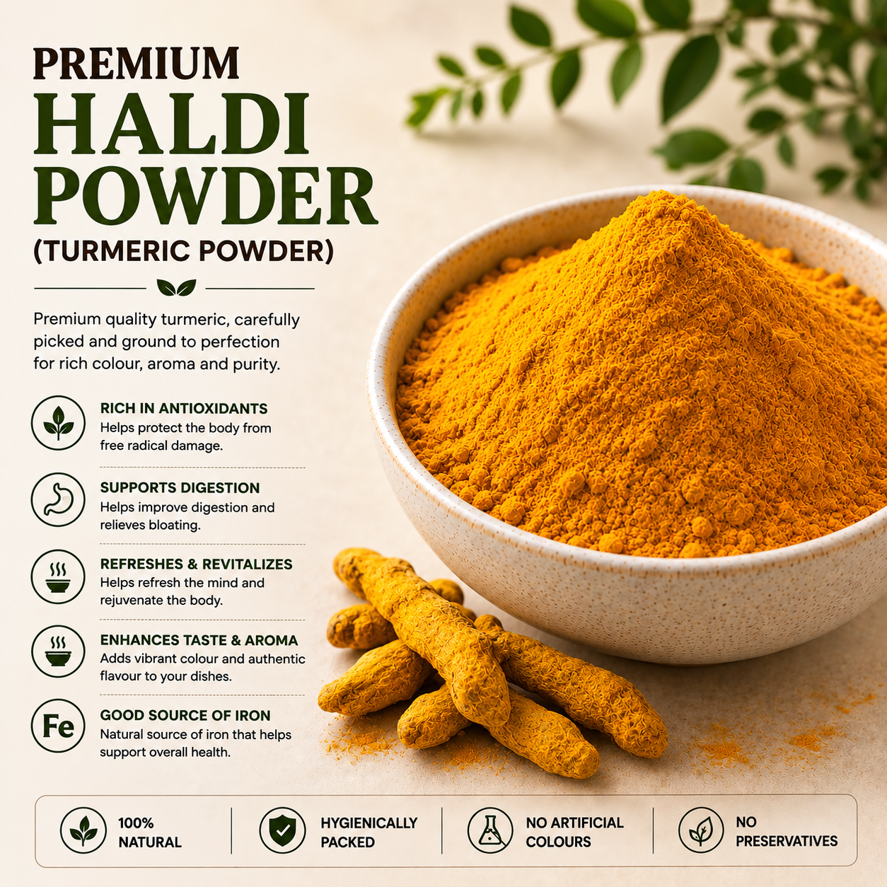 Premium Haldi Powder (Turmeric Powder) 50g – Aromatic, Pure & Authentic