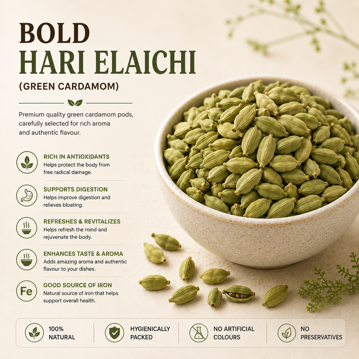 Premium Hari Elaichi (Green Cardamom)  – Aromatic, Pure & Authentic Whole Cardamom